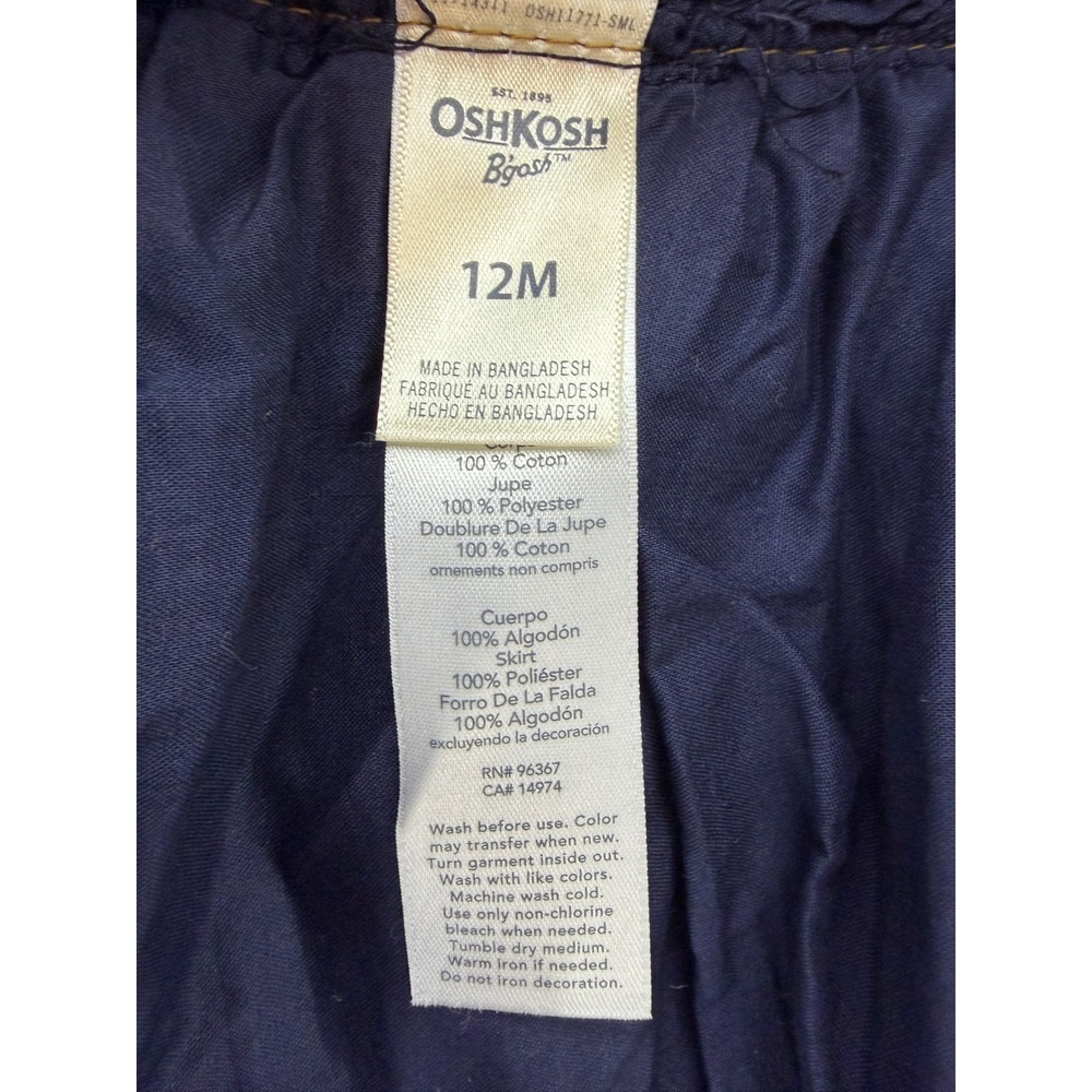 OshKosh Bgosh Vestback Baby Girls Denim Tulle Heart Dress Navy Blue Gold 12M - Picture 5 of 7